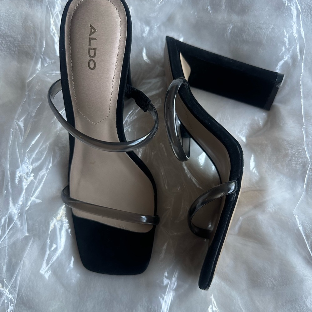 Aldo Black and Silver Strappy Heels